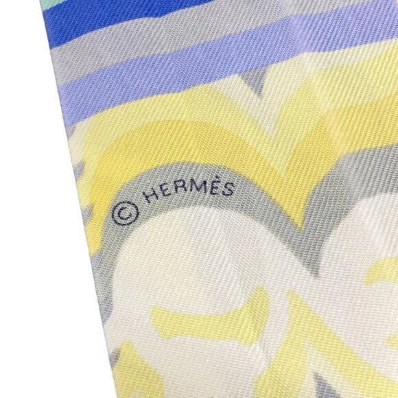 HERMES Twilly - Light gray White Multi Scarf 190-072225 - Picture 6 of 7